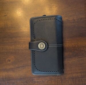 Sendefn Large Capacity  Black Leather Wallet with RFID Blocking Cute Flower